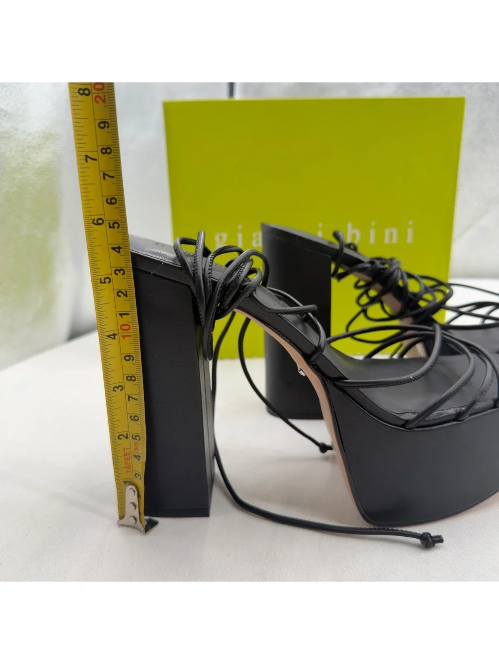 NEW Gianni Bini Rixey Leather Black Platform Chunky Block Heels Strappy Lace Up